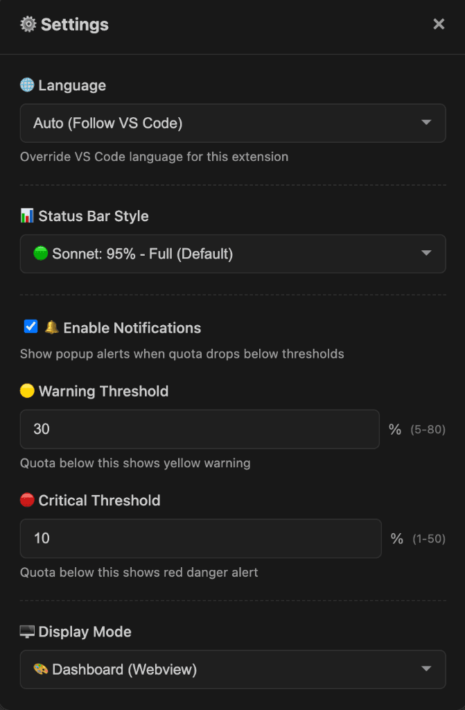 Settings Panel