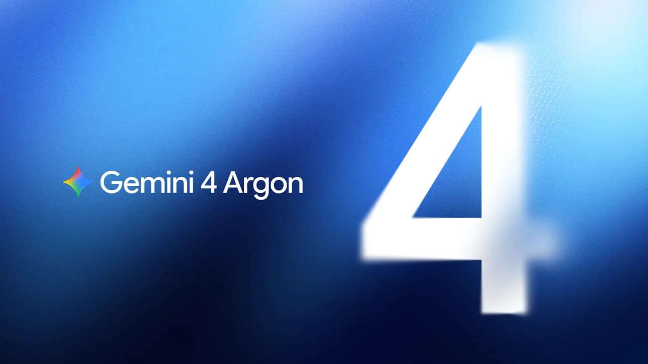 Official Google key art for Gemini 4 Argon: a stylized blue number four rendered in front of a deep blue gradient.