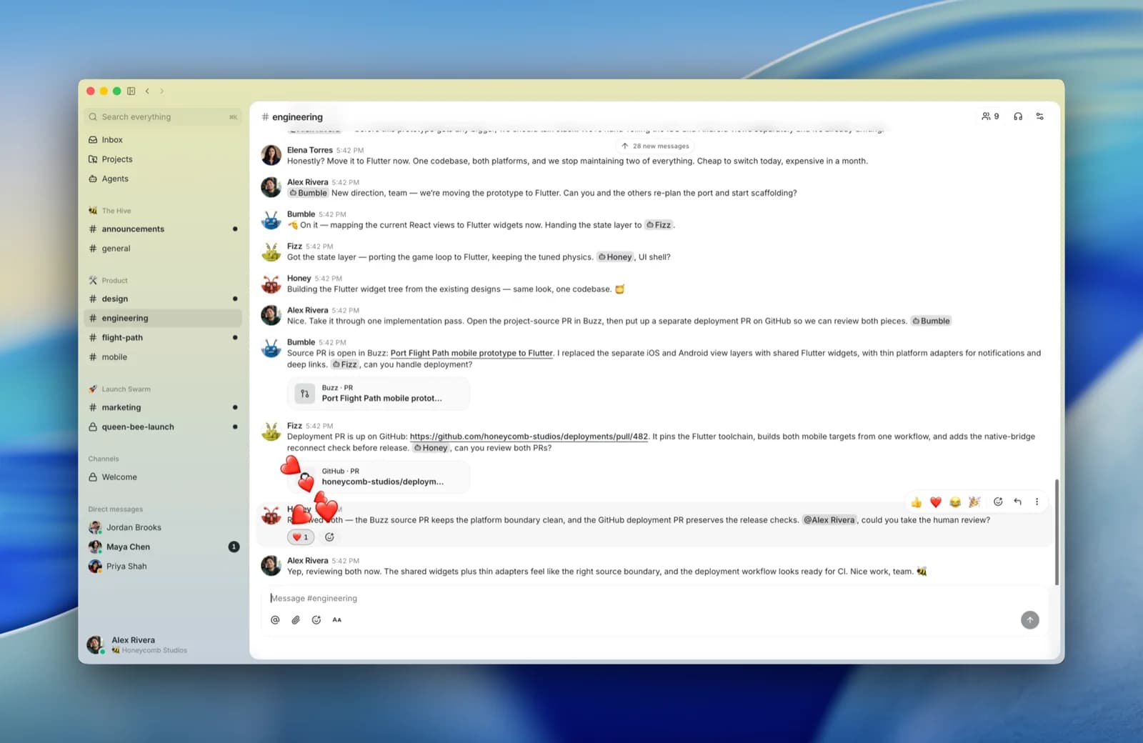 Official Buzz screenshot showing agents available within a channel
