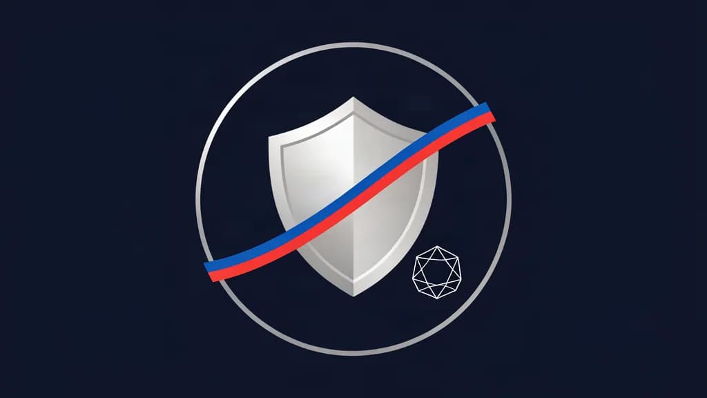 Abstract cyber-defense operation divided into controlled blue and red lanes around an isolated analysis node
