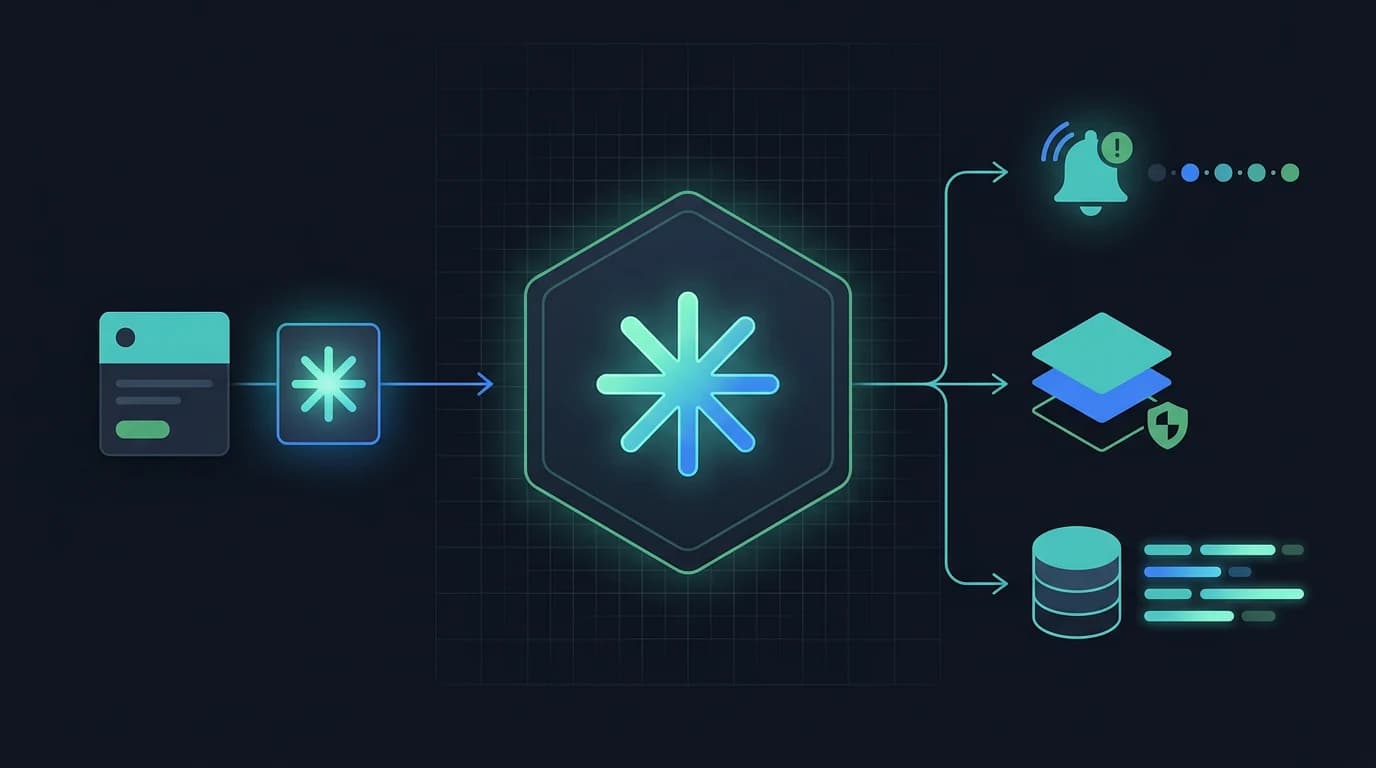 Diagram of a managed AI agent session moving through event input, lifecycle webhooks, version control, memory, and subagent streams