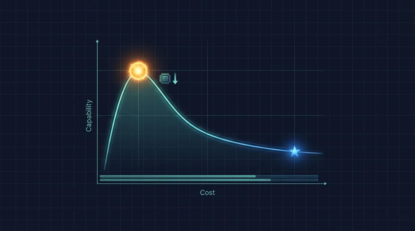 GPT-6.1 Sol hero art — a cost-versus-capability curve sitting between GPT-6 Sol and GPT-6 Astra