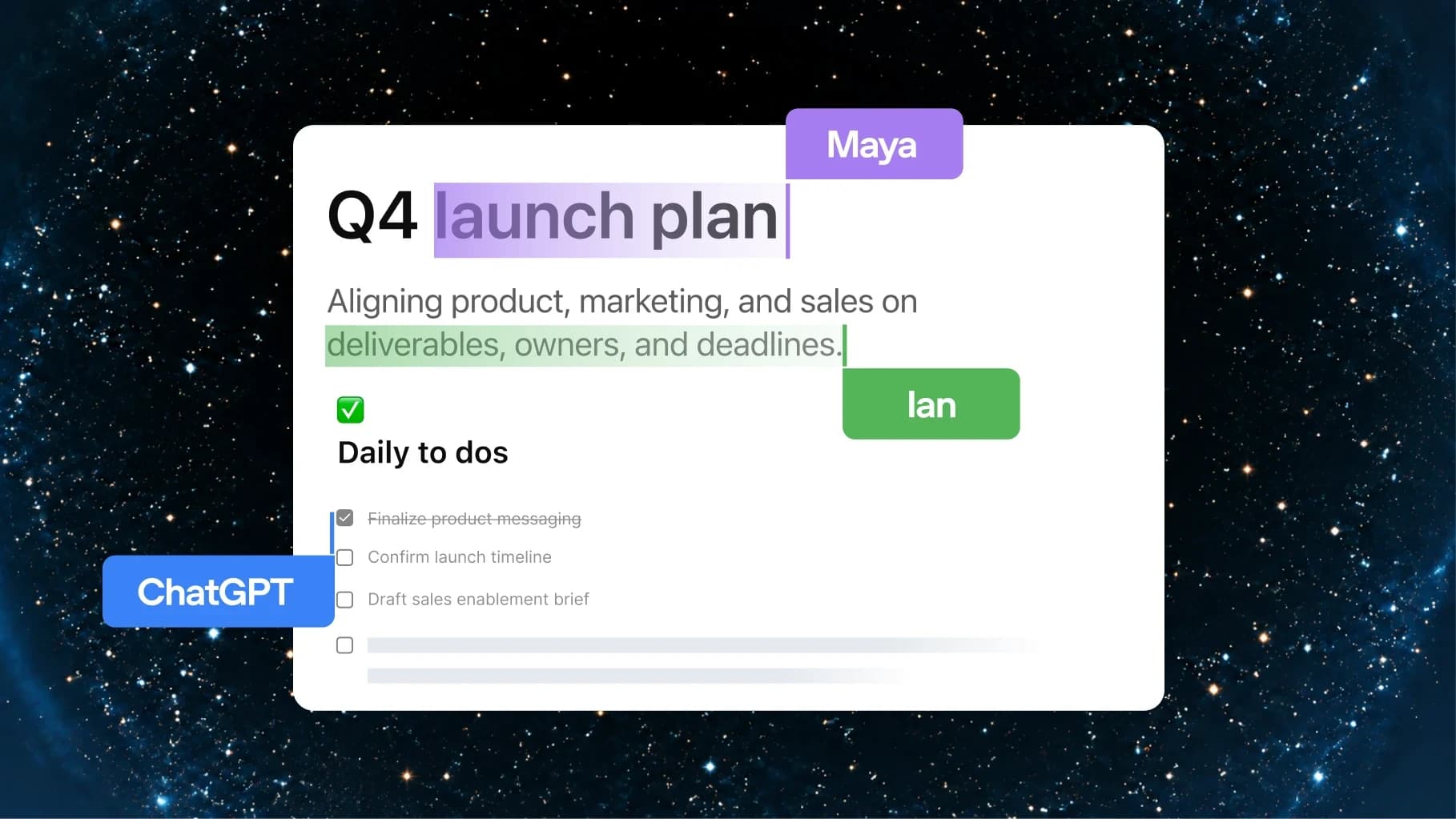 Official collaborative ChatGPT Page for Q4 event planning with edits from teammates