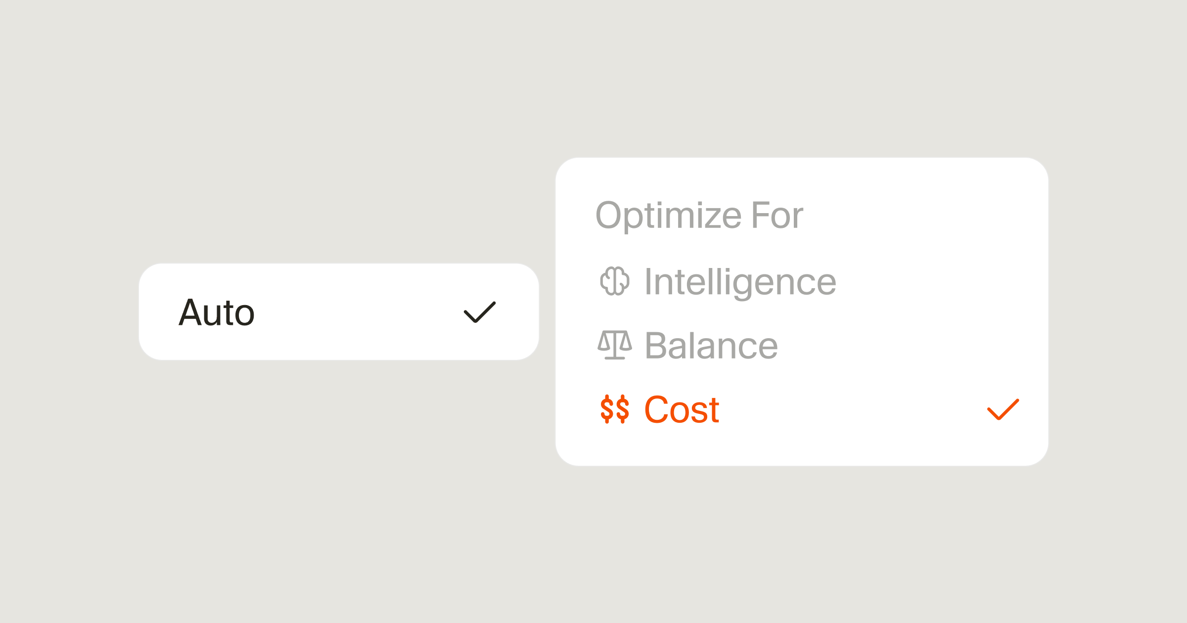 Cursor Auto model picker cycling through Intelligence, Balance, and Cost optimization modes