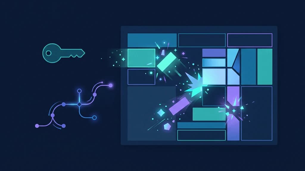 React page-builder canvas showing assembly blocks, a generated design component, structured JSON, and a guarded server route