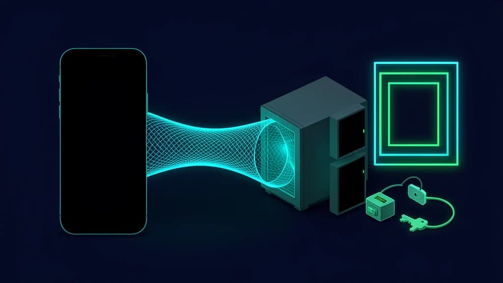 Phone connecting through a private Tailscale network to a Linux host running a coding agent inside tmux