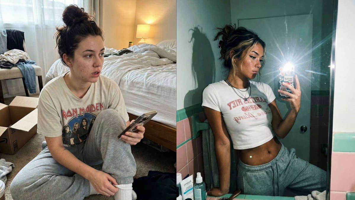 Casual Woman Lifestyle: Before & After Looks Photo - Portrait Photography AI prompt