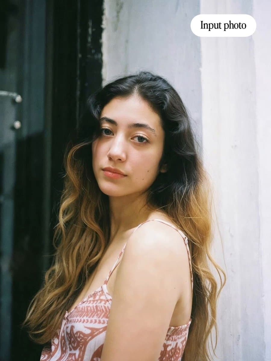 Candid Film Portrait: Young Woman, Natural Light, Pensive - Portrait Photography AI prompt