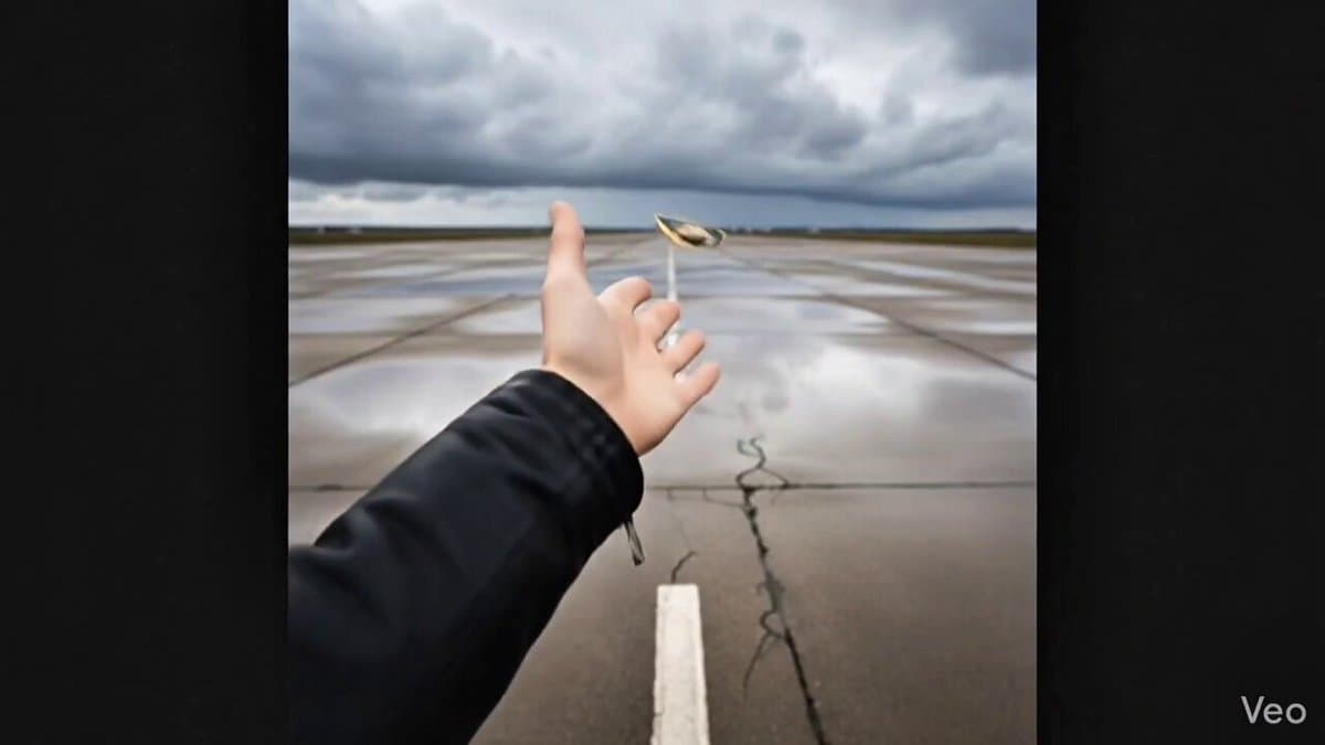 Cinematic Action Shot: Hand Tossing Object on Runway - Sports Action AI prompt