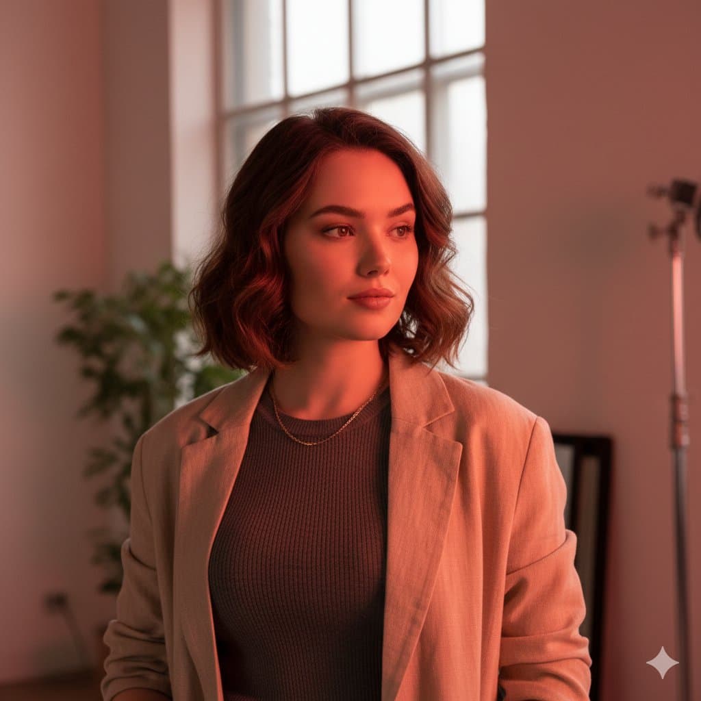 Warm Portrait of Woman in Blazer | Cinematic Lighting - Portrait Photography AI prompt