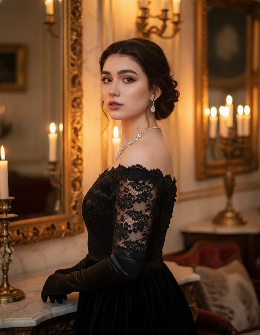 Elegant Black Gown Fashion Portrait | Classic Glamour - Fashion Photography AI prompt