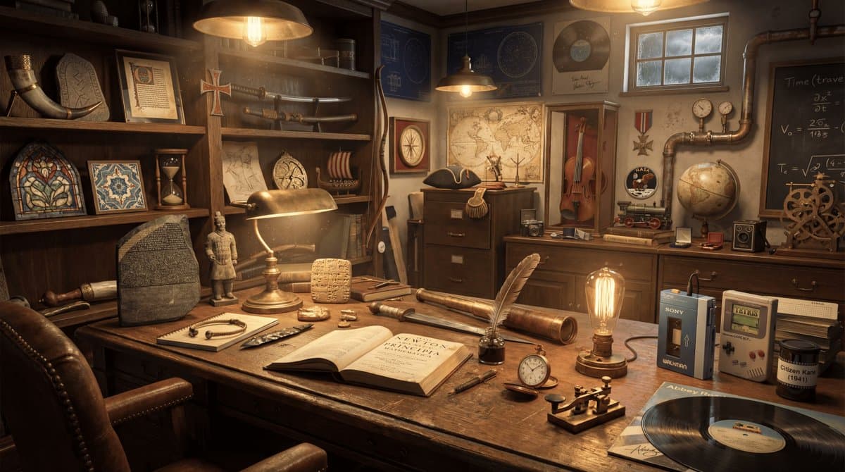 Photorealistic Vintage Study Room: Antique Curiosities - Architecture Interiors AI prompt