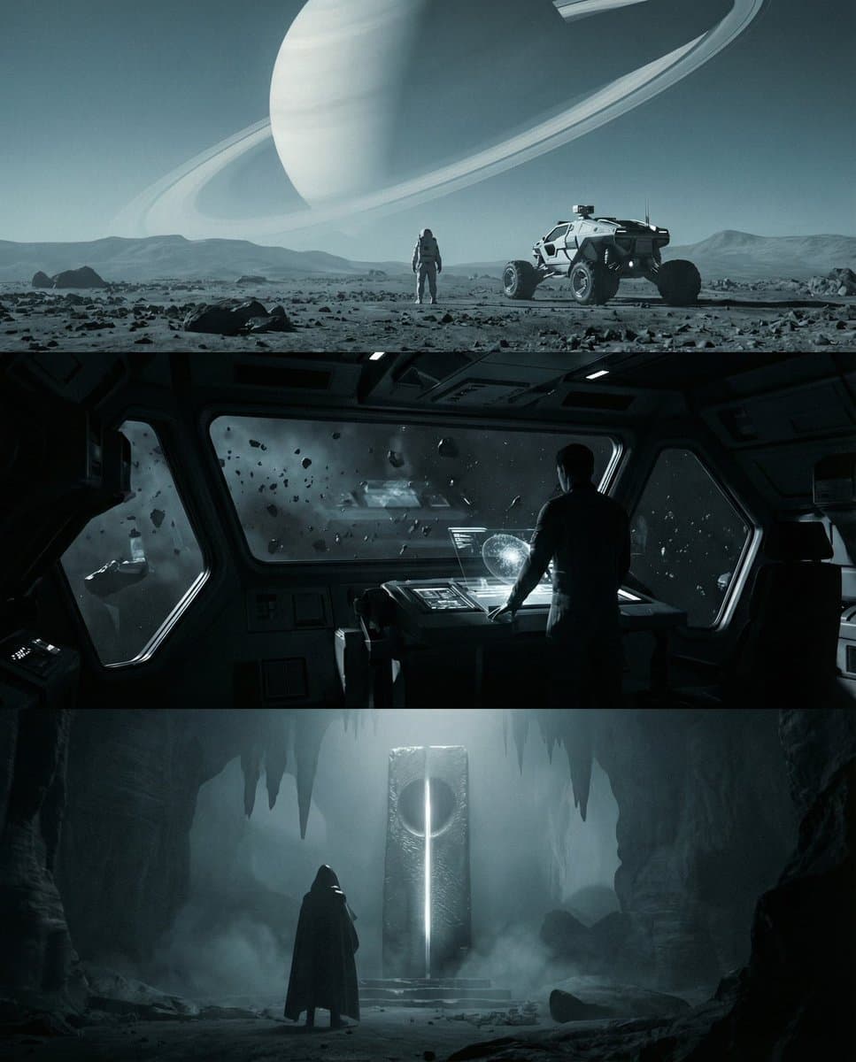 Cinematic Sci-fi Space Exploration & Alien Planet Mystery - Fantasy Scifi AI prompt