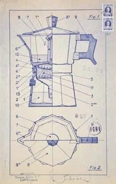 Vintage Moka Pot Patent Illustration - Coffee Maker Design - Vintage Retro AI prompt