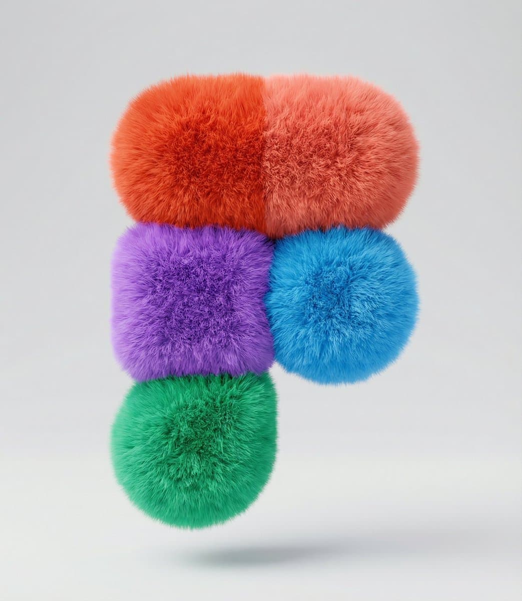 Colorful Fluffy Letter F 3D Render - Playful Abstract Art - Logo Branding AI prompt