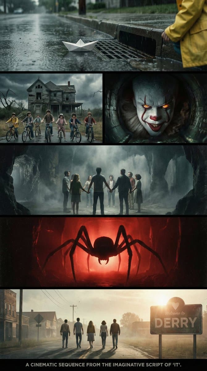 IT Movie Cinematic Sequence - Pennywise Horror Stills - Cinematic Posters AI prompt