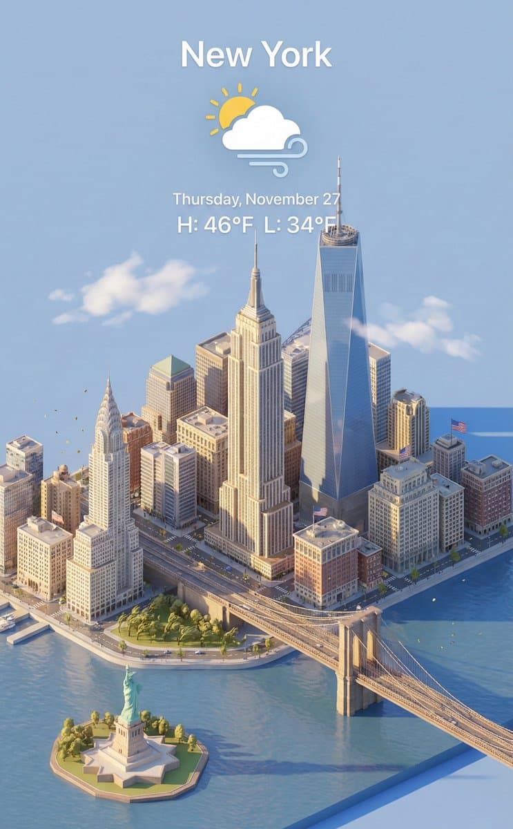 New York City 3D Render | Isometric NYC Skyline & Weather - Urban Cityscapes AI prompt