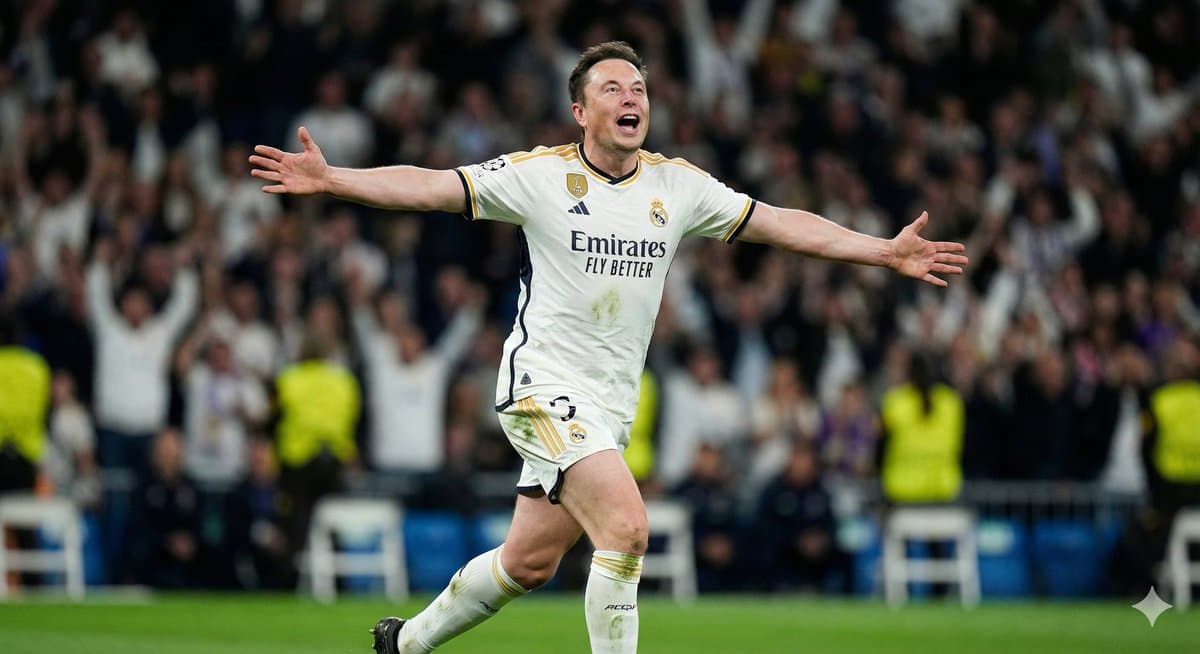 Elon Musk Soccer Player Celebration: Joyful Sports Action - Sports Action AI prompt