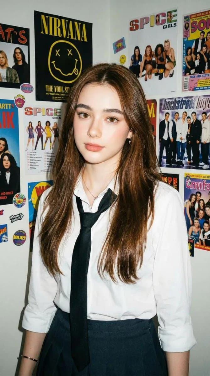 Young Woman in School Uniform | 90s Pop Culture Portrait - Portrait Photography AI prompt