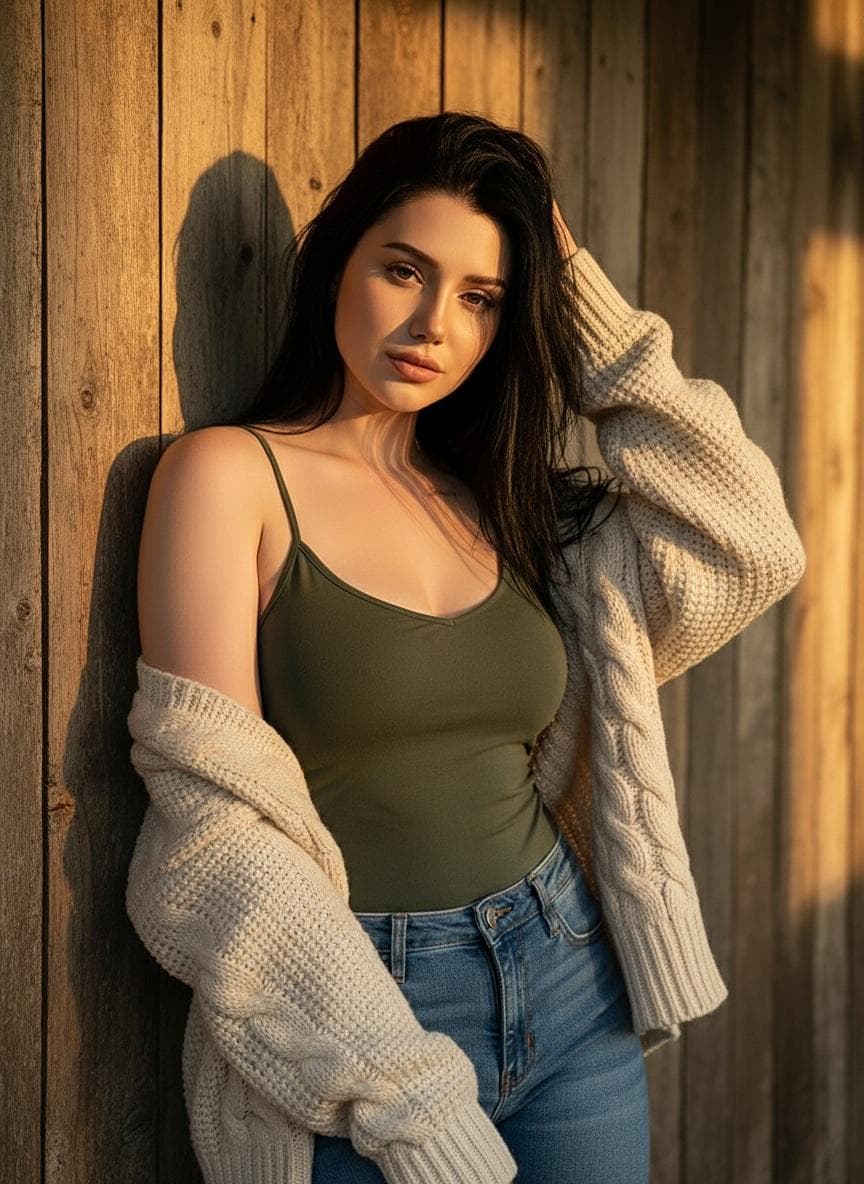 Brunette Woman Casual Portrait, Golden Hour Light - Portrait Photography AI prompt