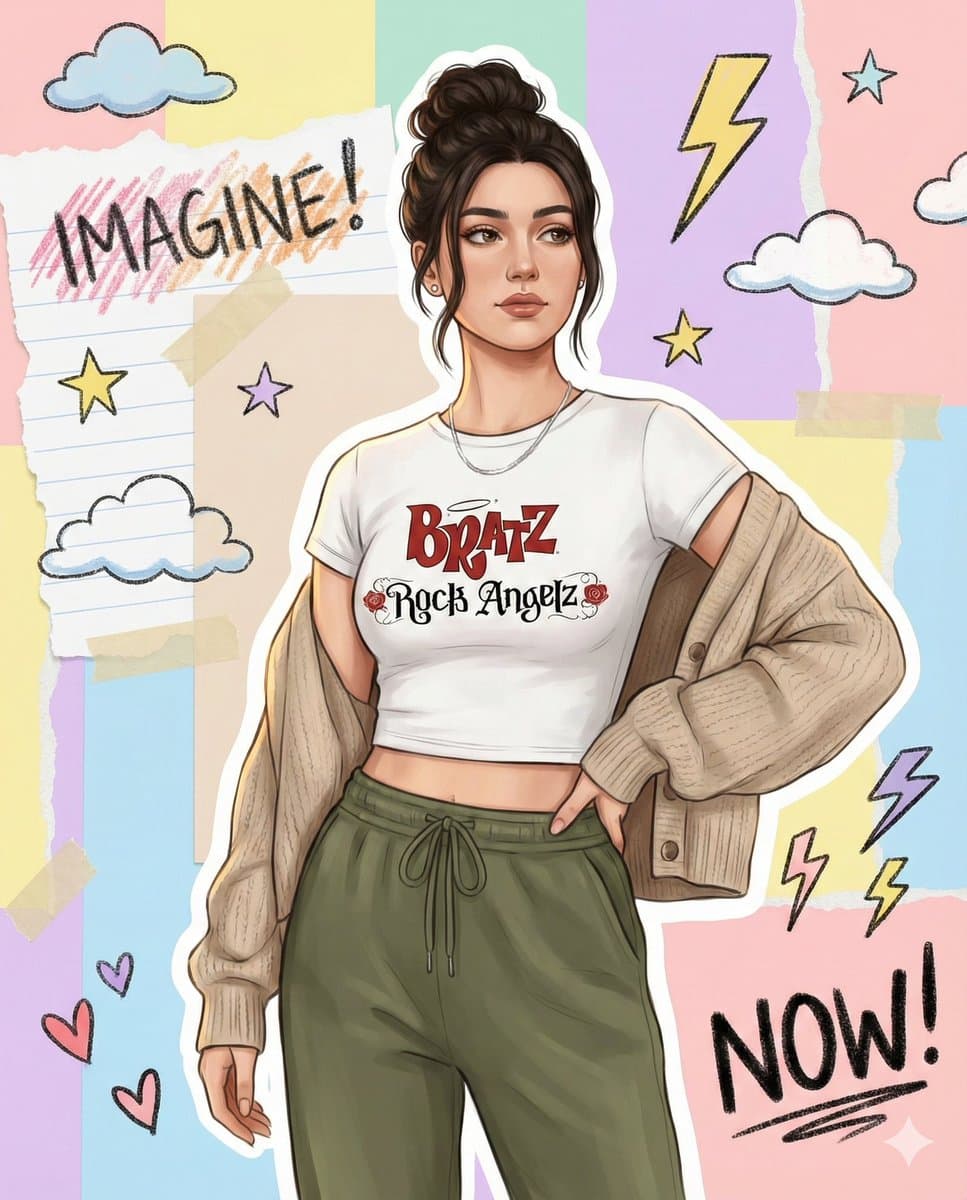 Bratz Rock Angelz Cartoon Woman Digital Art | Pastel Aesthetic - Character Design AI prompt