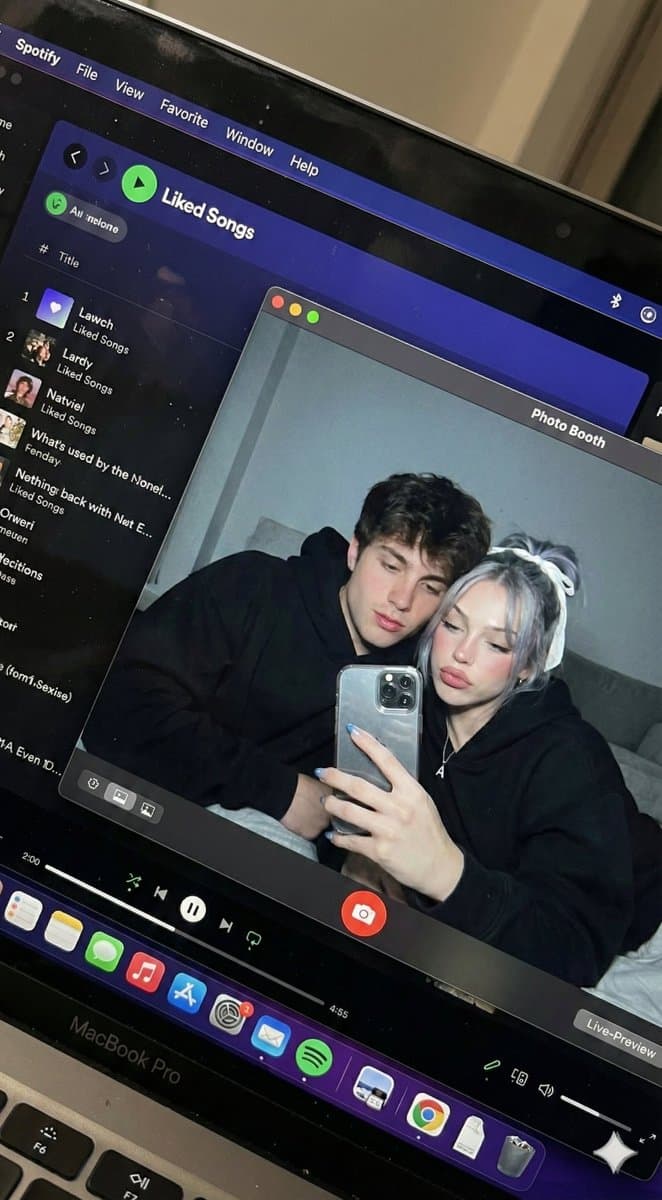 Young Couple Selfie on Laptop Screen | Candid Photobooth Image - Portrait Photography AI prompt
