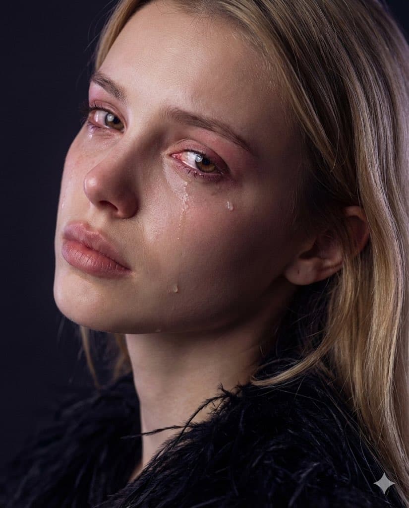 Crying Woman Emotional Portrait - Melancholy Close-up - Portrait Photography AI prompt