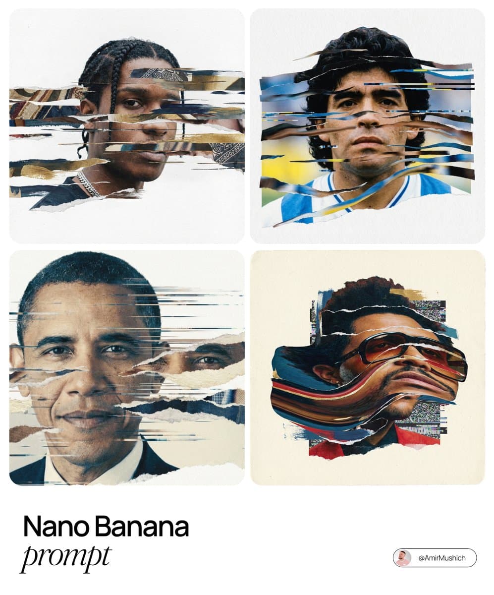 Glitch Art Celebrity Portraits: Modern Digital Collage Art - Portrait Photography AI prompt