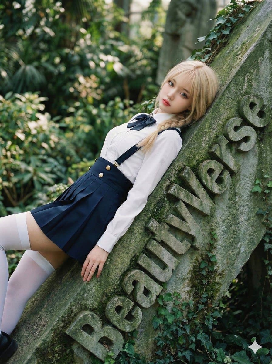 Ethereal Blonde Woman Portrait in Botanical Garden - Portrait Photography AI prompt