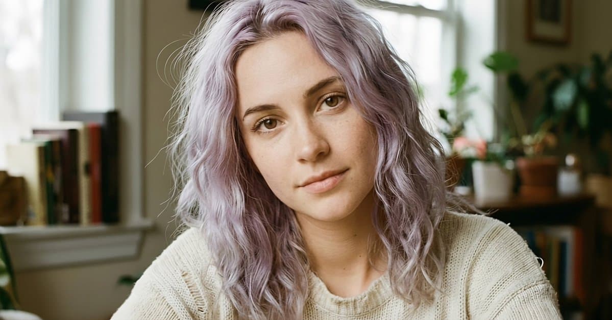 Lavender Hair Woman Portrait - Natural Light Photography - Portrait Photography AI prompt