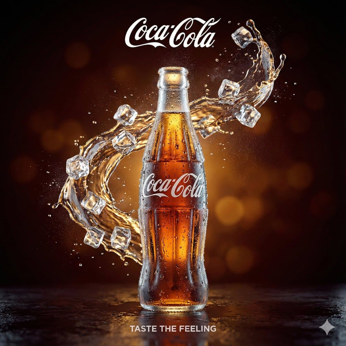 Coca-Cola Bottle Product Photography with Ice Splash - Product Photography AI prompt