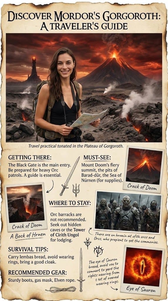Discover Mordor: A Traveler's Guide to Gorgoroth - Fantasy Scifi AI prompt
