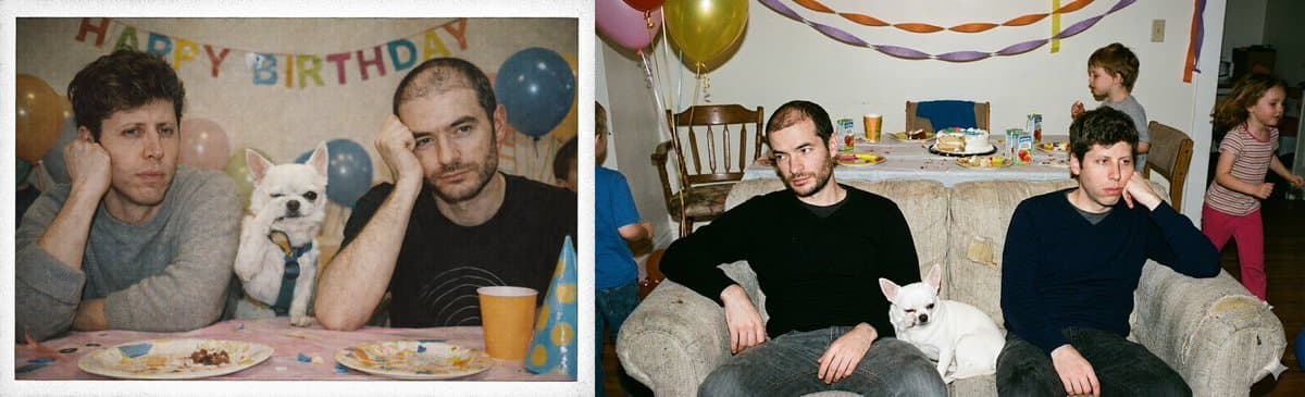 Bored Birthday Party: Men, Dog, and Vintage Celebration - Portrait Photography AI prompt