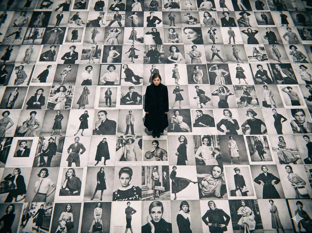 Vintage Fashion Photography Archive Mosaic with Woman - Fashion Photography AI prompt