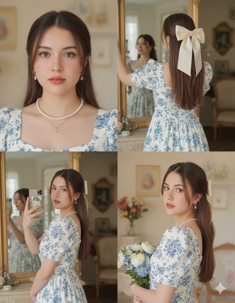 Elegant Woman in Floral Dress: Photorealistic Portrait Series - Portrait Photography AI prompt