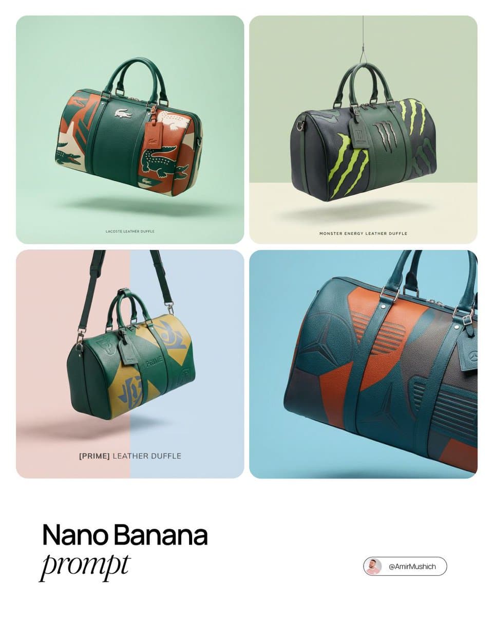 Luxury Leather Duffle Bags | Brand Collaboration Product Renders - Product Photography AI prompt