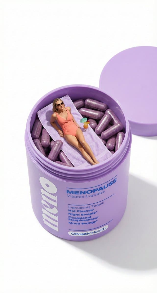 Menopause Vitamin Capsules for Relief & Wellness - Product Photography AI prompt