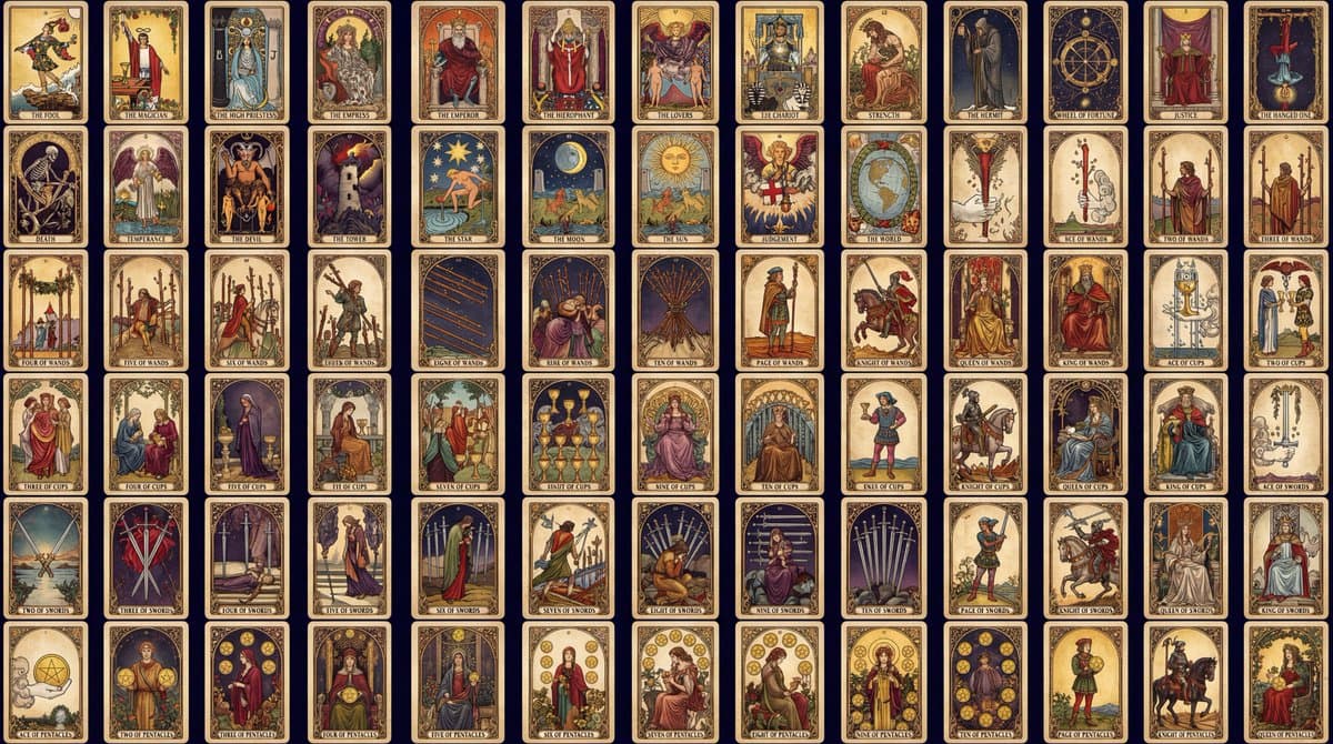 Vintage Tarot Card Deck Collection - Full Set Illustration - Vintage Retro AI prompt