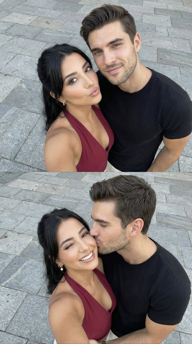 Happy Couple Selfie - Romantic Photorealistic Portrait - Portrait Photography AI prompt