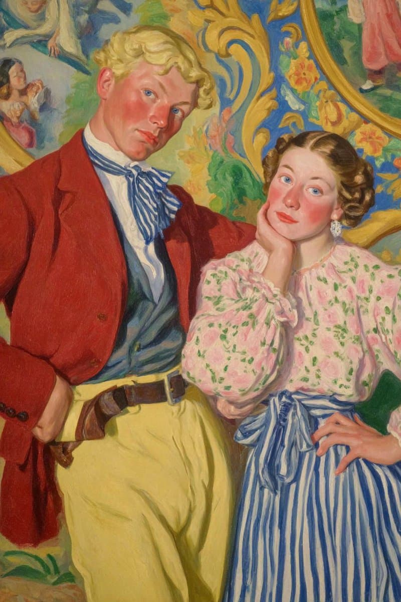 Vibrant Vintage Couple Illustration - Art Deco Style Portrait - Vintage Retro AI prompt
