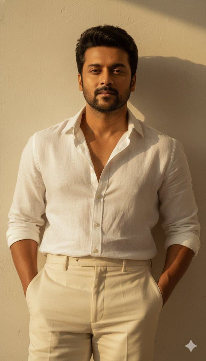 Stylish Man Portrait: White Shirt, Beige Pants, Confident - Portrait Photography AI prompt