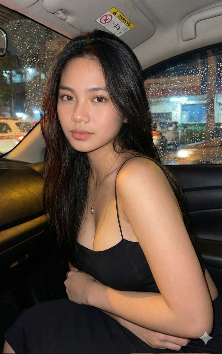 Candid Portrait of Young Woman in Rainy Night Car - Portrait Photography AI prompt