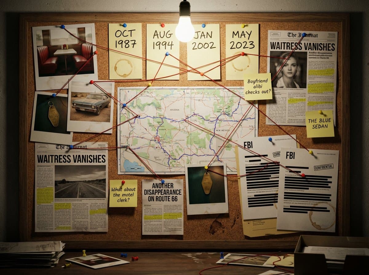 Photorealistic Detective Board - Vintage Cold Case Mystery - Vintage Retro AI prompt