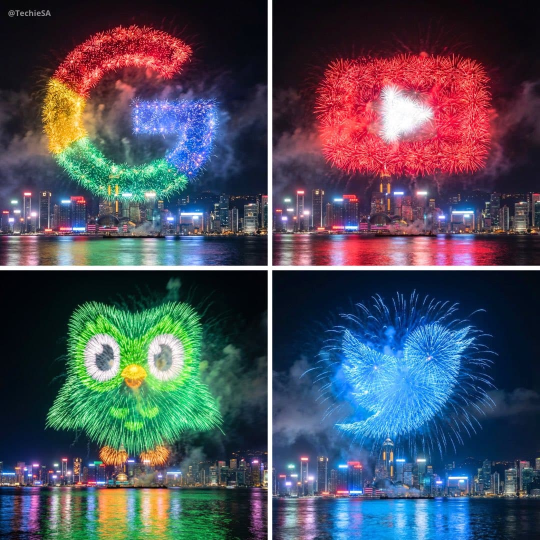 Iconic Logo Fireworks Over City Skyline - Vibrant Night Scene - Urban Cityscapes AI prompt