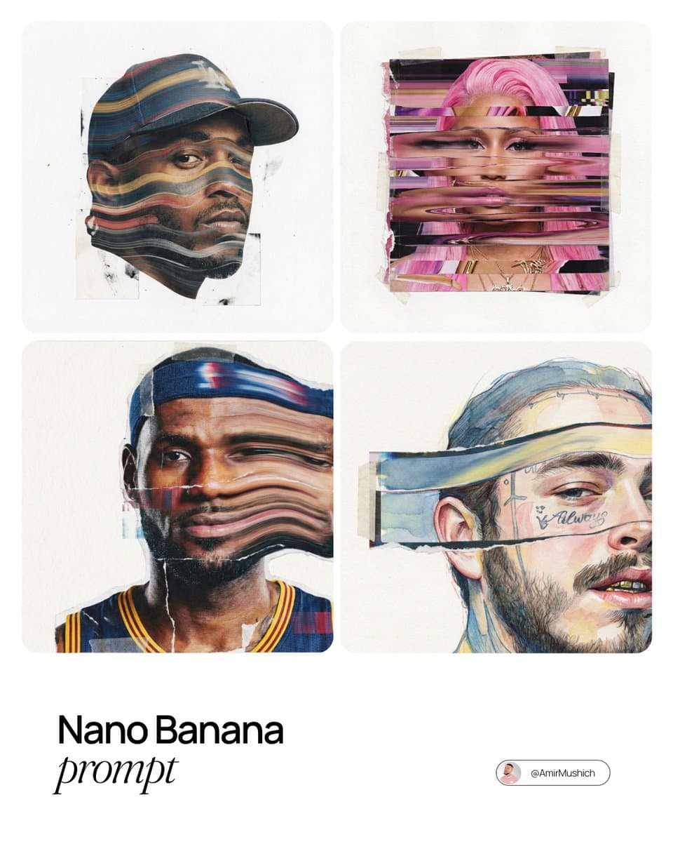 Glitch Art Celebrity Portraits - Digital Pixel Sorting Art - Portrait Photography AI prompt