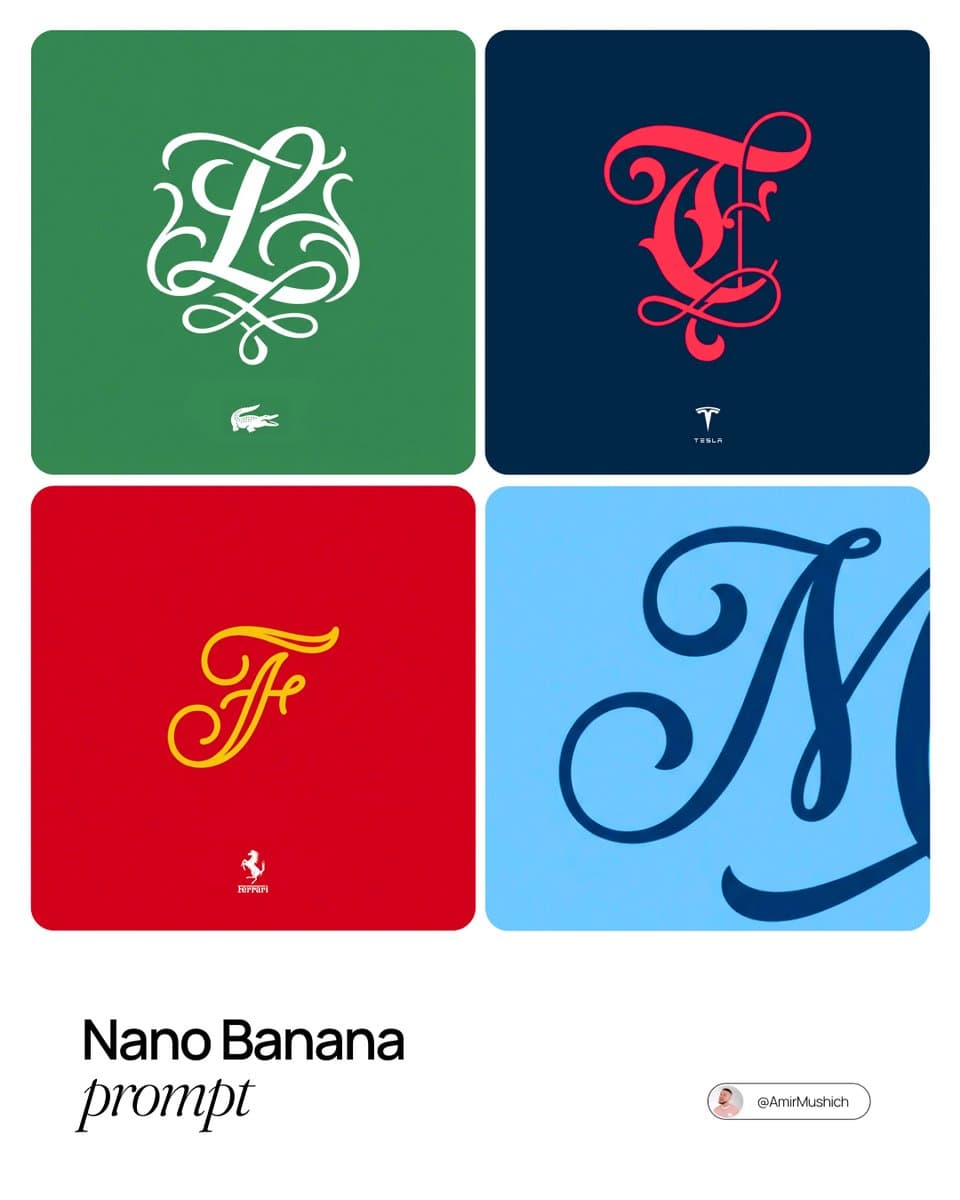 Elegant Script Logo Redesigns: Lacoste, Tesla, Ferrari - Logo Branding AI prompt