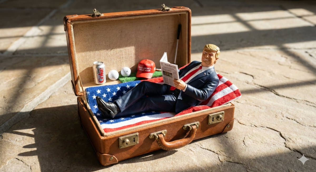 Donald Trump Miniature in Suitcase - Political Novelty - 3d Miniatures AI prompt