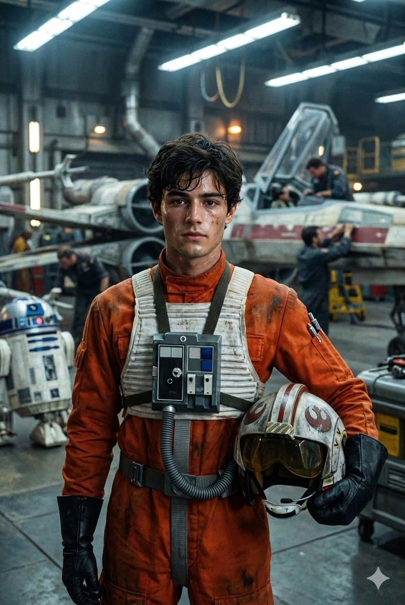 Sci-fi Pilot Portrait | X-wing Hangar | Star Wars Aesthetic - Fantasy Scifi AI prompt