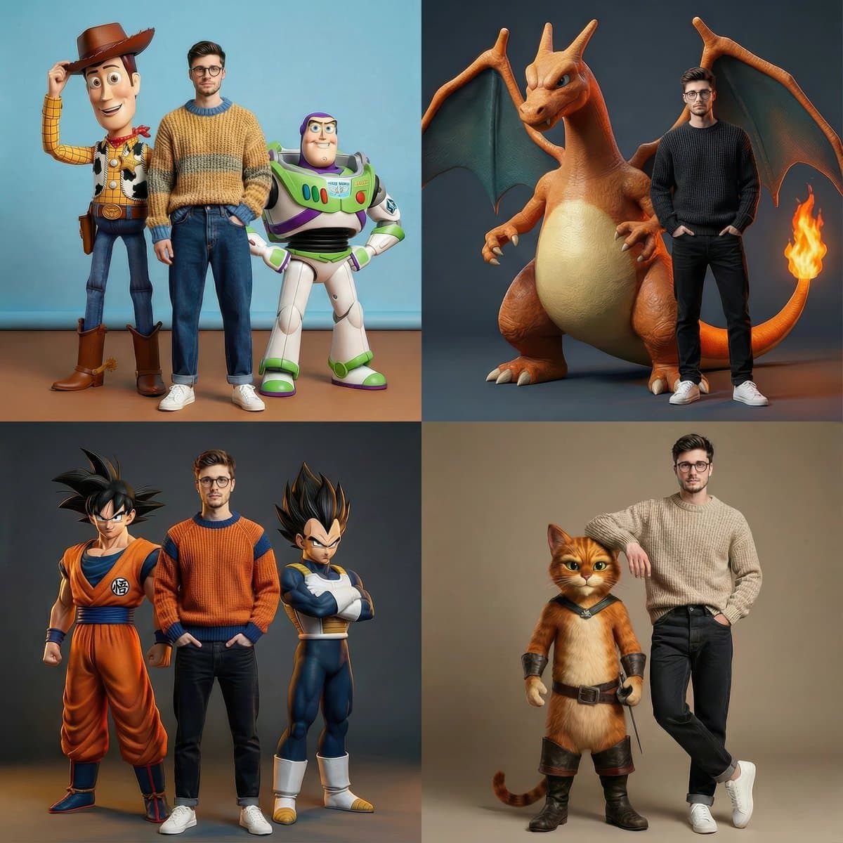 Man with Iconic Pop Culture Characters | Photorealistic AI - Character Design AI prompt