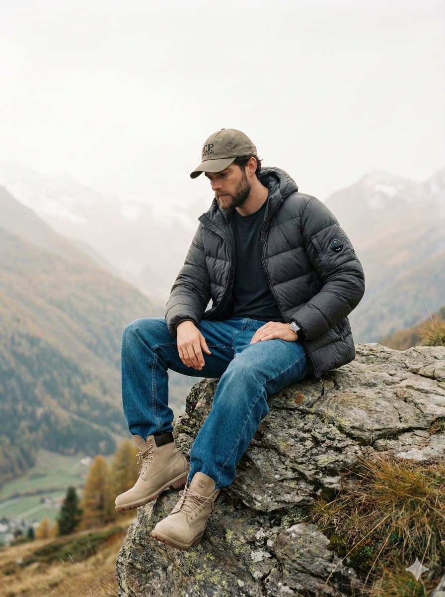 Men's Outdoor Style: Mountain Adventure Fashion - Fashion Photography AI prompt